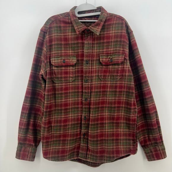 Orvis Red & Green Plaid Flannel Heavyweight Shacket Shirt Western Workwear Large - Picture 1 of 12